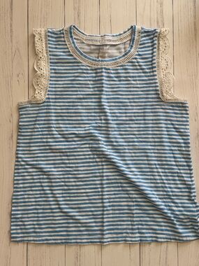 Lilly Pulitzer Blue & White Striped Crochet Trim Tank